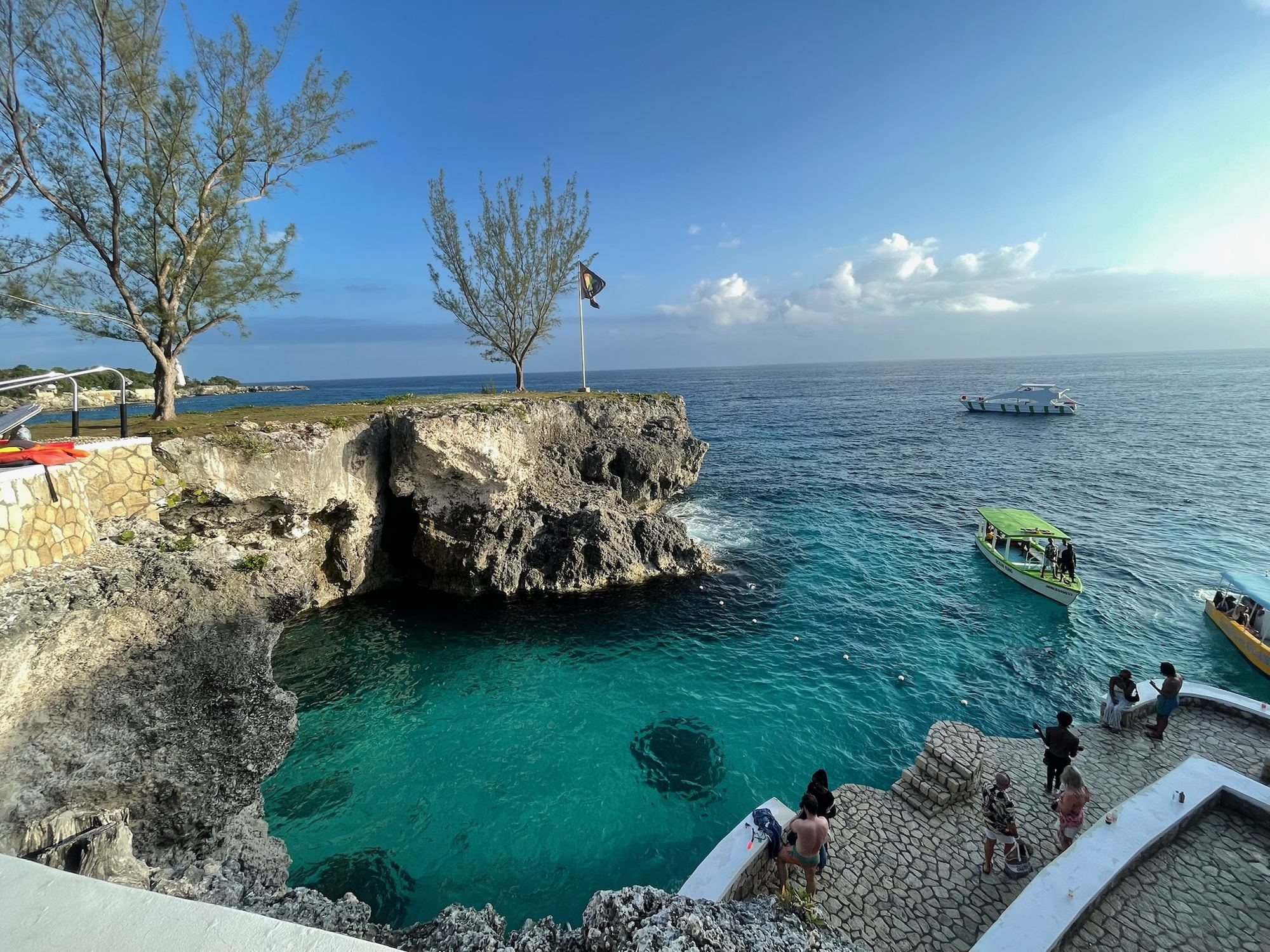 Limestone cliffs over turquoise water in Jamaica